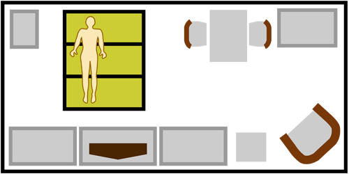 Схема комнаты с разложенным диваном Аккордеон или Раскладушка