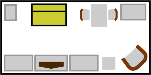 Схема комнаты со сложенным диваном Аккордеон или Раскладушка