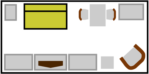 Схема комнаты со сложенным диваном Книжка, Евро-книжка, Пантограф или Клик-кляк