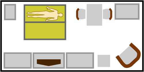 Схема комнаты с разложенным диваном Книжка, Евро-книжка, Пантограф или Клик-кляк